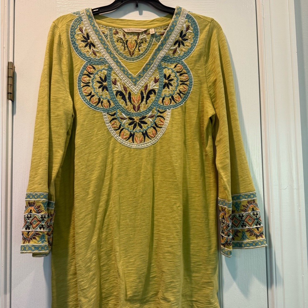 Soft Surroundings Chartreuse Embroidered Tunic